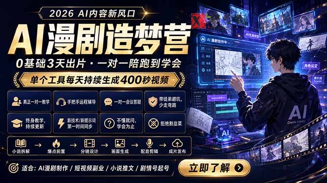 （18568期）AI漫剧造梦营：0基础3天出片，单个工具每天持续生成400秒视频-新发现资源网