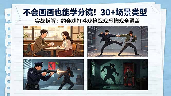 （18591期）不会画画也能学分镜！30+场景类型实战拆解：约会戏打斗戏枪战戏恐怖戏全覆盖-新发现资源网