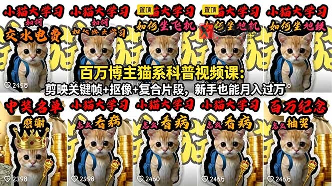 （18595期）百万博主猫系科普视频课：剪映关键帧+抠像+复合片段，新手也能月入过万-新发现资源网