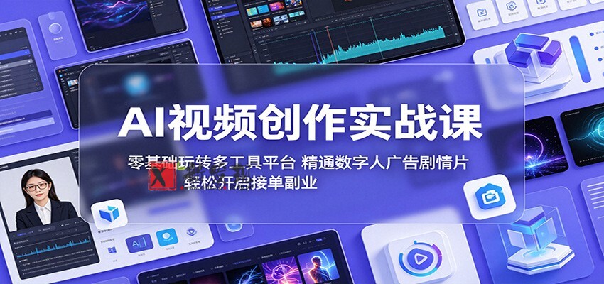 AI视频创作实战课：零基础玩转多工具平台，精通数字人广告、剧情片，轻松开启接单副业-新发现资源网