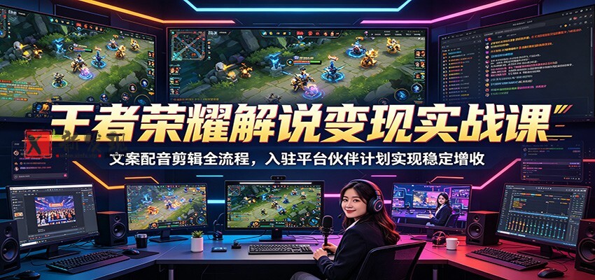 王者荣耀解说变现实战课：文案配音剪辑全流程，入驻平台伙伴计划实现稳定增收-新发现资源网