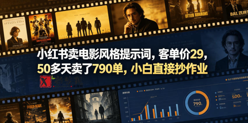 小红书卖电影风格提示词，客单价29，50多天卖了790单，小白直接抄作业！-新发现资源网