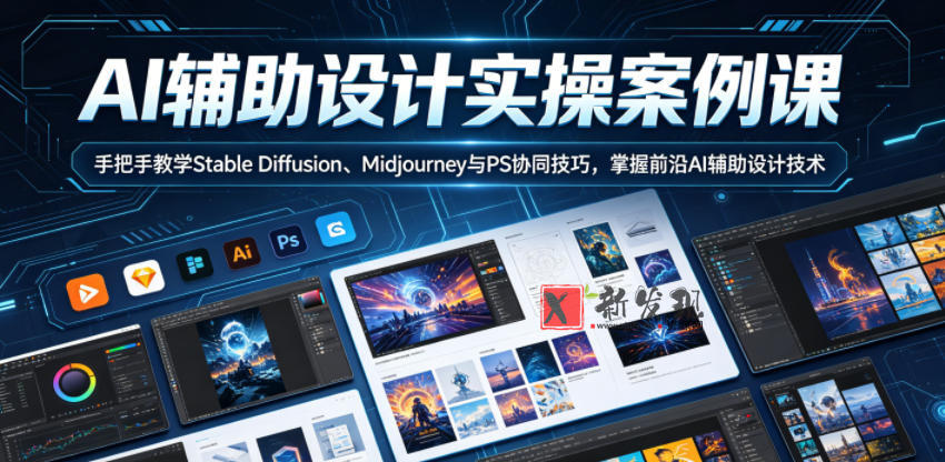 AI辅助设计实操案例课，手把手教学Stable Diffusion、Midjourney与PS协同技巧，掌握前沿AI辅助设计技术-新发现资源网