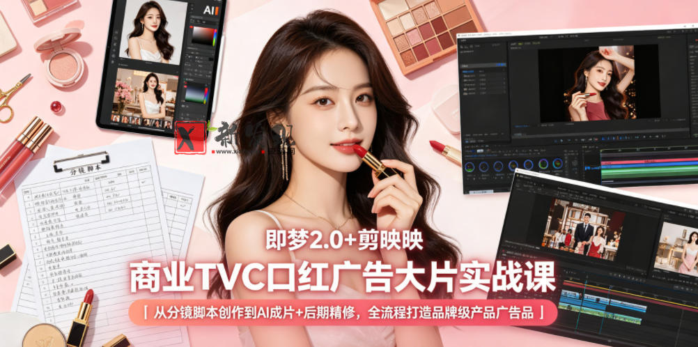 即梦2.0+剪映商业TVC口红广告大片实战课|从分镜脚本创作到AI成片+后期精修,全流程打造品牌级产品广告-新发现资源网
