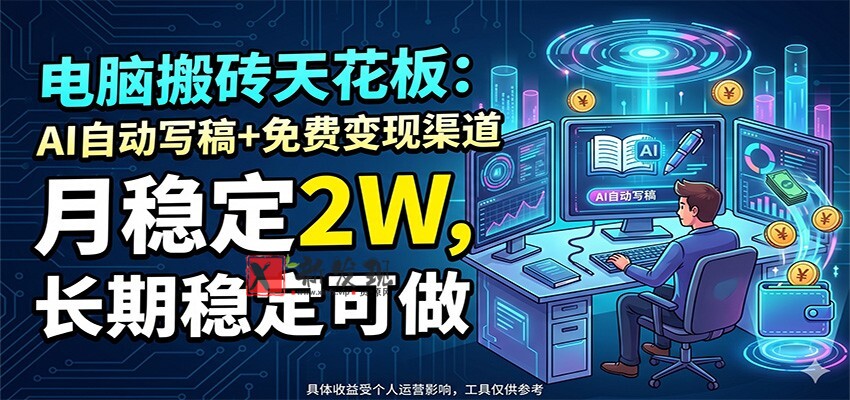 电脑搬砖天花板：AI自动写稿+免费变现渠道，月稳定2W，长期稳定可做-新发现资源网