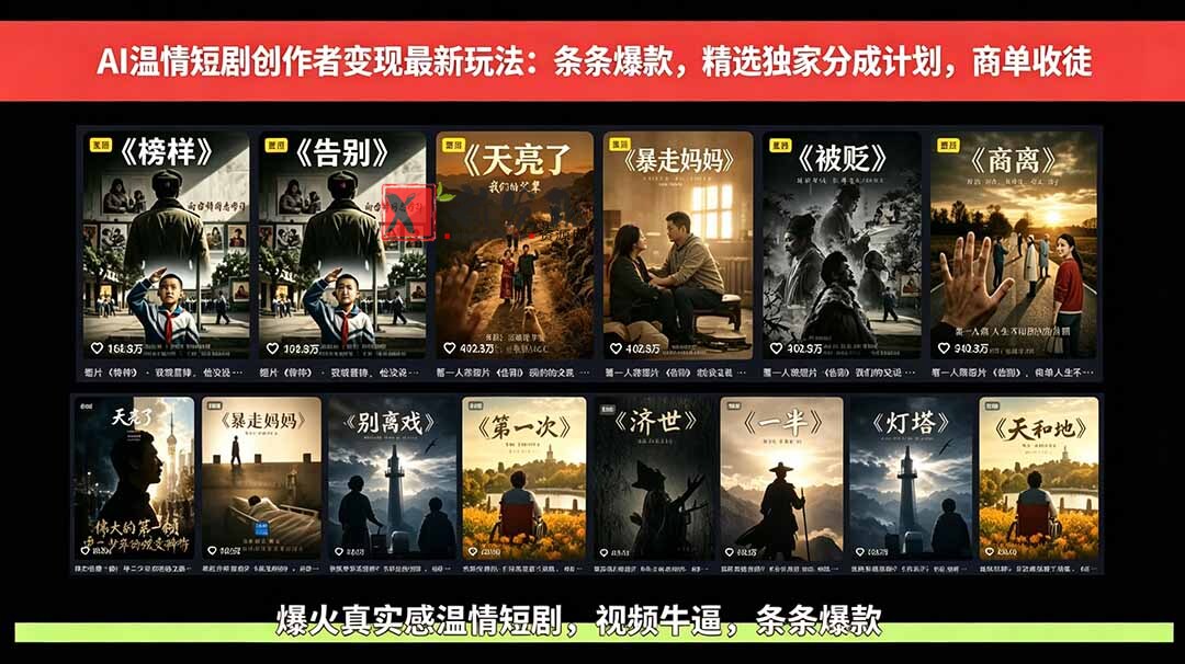 (18748期)AI温情短剧创作者变现最新玩法:视频牛逼,条条爆款,精选独家分成计划,商单收徒 (18748期)AI温情短剧创作者变现最新玩法:视频牛逼,条条爆款,精选独家分成计划,商单收徒
