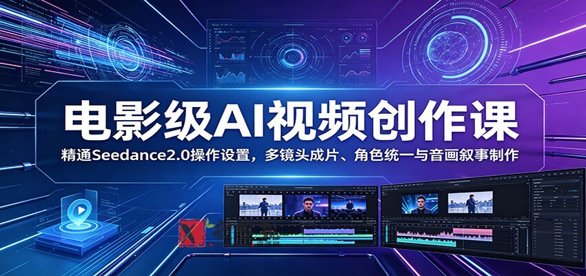 电影级AI视频创作课:精通Seedance2.0操作设置,多镜头成片、角色统一与音画叙事制作-新发现资源网