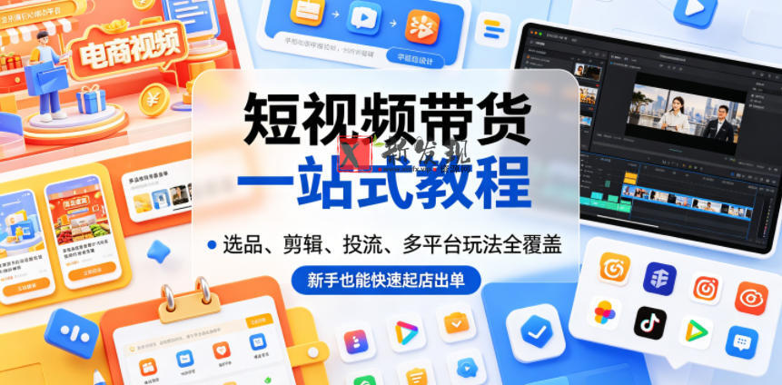 短视频带货一站式教程,选品、剪辑、投流、多平台玩法全覆盖,新手也能快速起店出单-新发现资源网