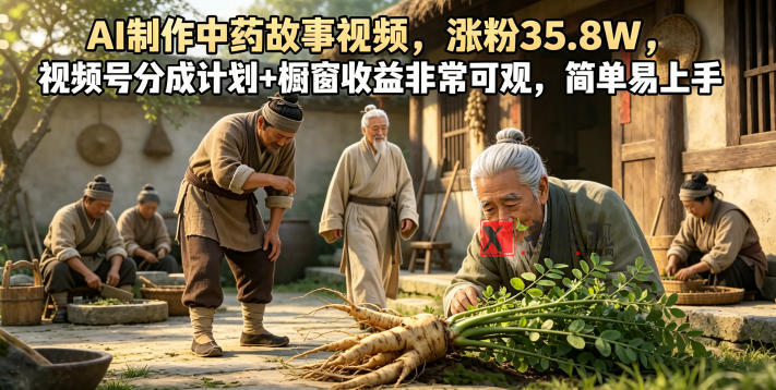 AI制作中药故事视频，涨粉35.8W，视频号分成计划+橱窗收益非常可观，简单易上手-新发现资源网