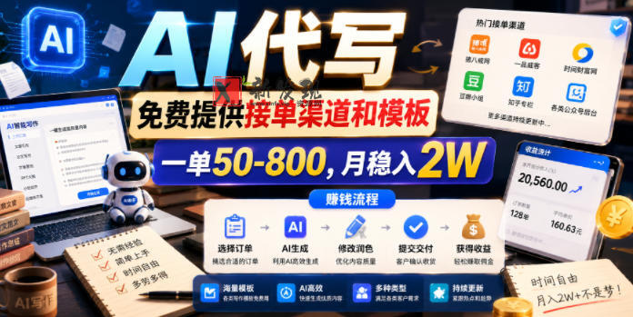 AI代写,免费提供接单渠道和模板,一单50-800,月稳入2W AI代写,免费提供接单渠道和模板,一单50-800,月稳入2W