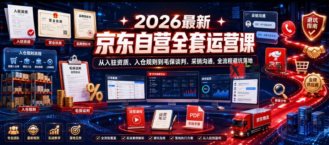 2026最新京东自营全套运营课,从入驻资质、入仓规则到毛保谈判、采销沟通,全流程避坑落地-新发现资源网