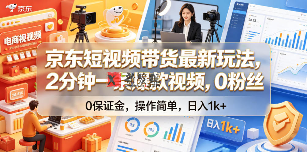 京东短视频带货最新玩法,2分钟一条爆款视频,0粉丝,0保证金,操作简单,日入1k+ 京东短视频带货最新玩法,2分钟一条爆款视频,0粉丝,0保证金,操作简单,日入1k+