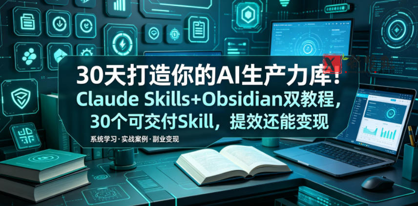 30天打造你的AI生产力库!Claude Skills+Obsidian 双教程,30 个可交付 Skill,提效还能变现 30天打造你的AI生产力库!Claude Skills+Obsidian 双教程,30 个可交付 Skill,提效还能变现