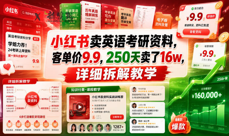小红书卖英语考研资料,客单价9.9,250天卖了16w,详细拆解教学 小红书卖英语考研资料,客单价9.9,250天卖了16w,详细拆解教学