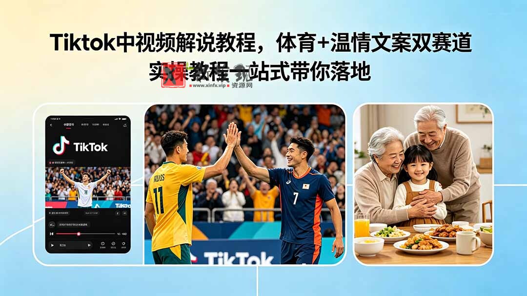 （18910期）Tiktok中视频解说教程，体育+温情文案双赛道实操教程一站式带你落地-新发现资源网