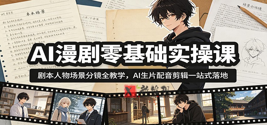 AI漫剧零基础实操课:剧本人物场景分镜全教学,AI生片配音剪辑一站式落地-新发现资源网