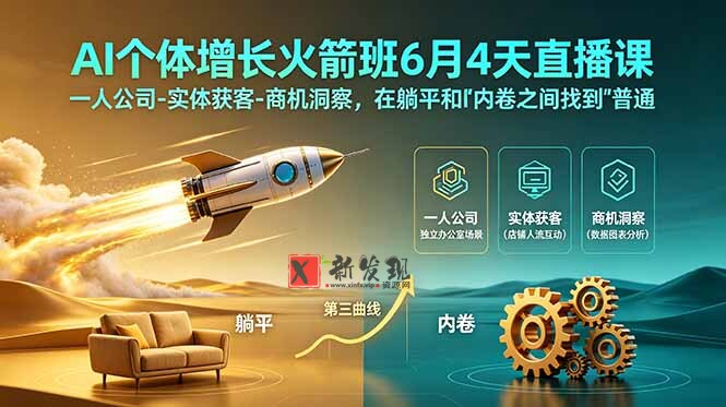 （18937期）AI个体增长火箭班6月4天直播课，一人公司-实体获客-商机洞察，在躺平和内卷之间找到“普通人创收”的第三曲线-新发现资源网