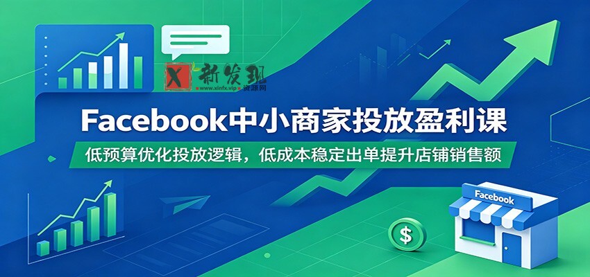 Facebook中小商家投放盈利课:低预算优化投放逻辑,低成本稳定出单提升店铺销售额 Facebook中小商家投放盈利课:低预算优化投放逻辑,低成本稳定出单提升店铺销售额
