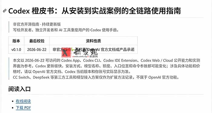 （19056期）Codex橙皮书简直YYDS，非官方开源的Codex全链路指南，轻松搞定AI编程入门到实战【文档】