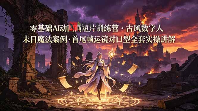 （19078期）零基础AI动画短片训练营，古风数字人末日魔法案例，首尾帧运镜对口型全套实操讲解-新发现资源网