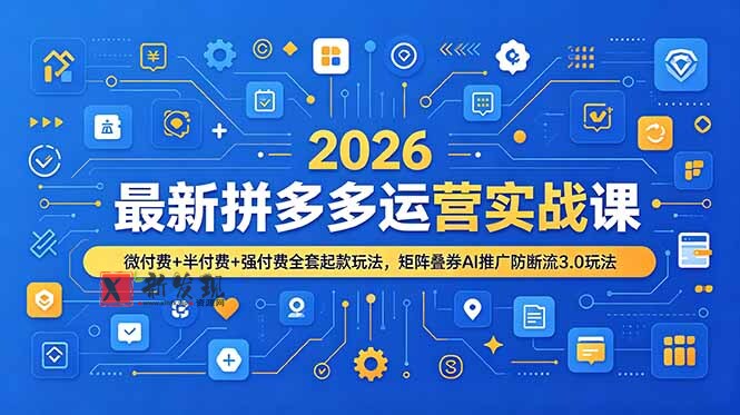 （19101期）2026最新拼多多运营实战课，微付费+半付费+强付费全套起款玩法，矩阵叠券AI推广防断流3.0玩法-新发现资源网