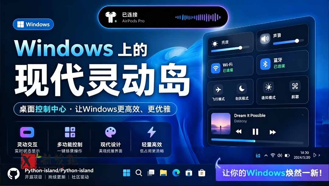 （19104期）Windows也能拥有桌面灵动岛！现代化的系统控制中心，让你的电脑多个黑刘海，PyIsland-新发现资源网
