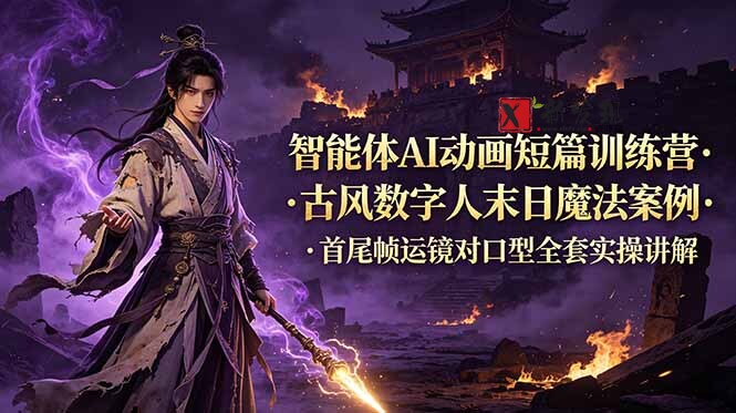 (19114期)智能体AI动画短篇训练营-更新,古风数字人末日魔法案例,首尾帧运镜对口型全套实操讲解 (19114期)智能体AI动画短篇训练营-更新,古风数字人末日魔法案例,首尾帧运镜对口型全套实操讲解