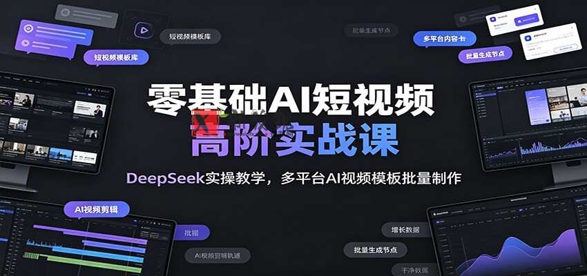 零基础AI短视频高阶实战课:DeepSeek实操教学,多平台AI视频模板批量制作-新发现资源网