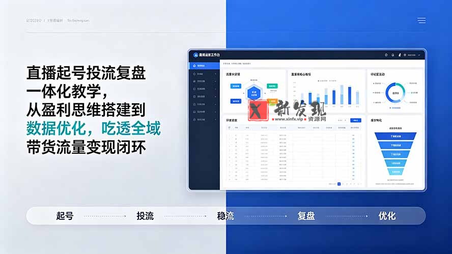 (19241期)直播起号投流复盘一体化教学,从盈利思维搭建到数据优化,吃透全域带货流量变现闭环-新发现资源网