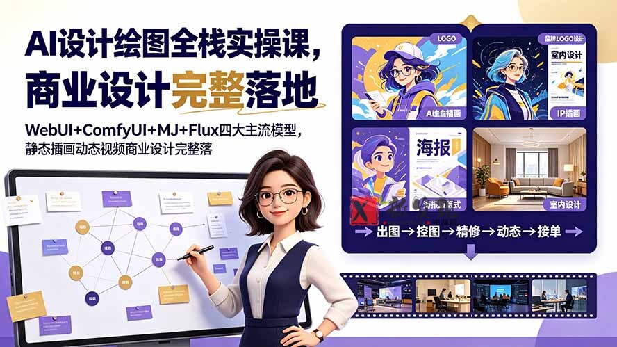 （19244期）AI设计绘图全栈实操课，WebUI+ComfyUI+MJ+Flux四大主流模型，静态插画动态视频商业设计完整落地教程-新发现资源网