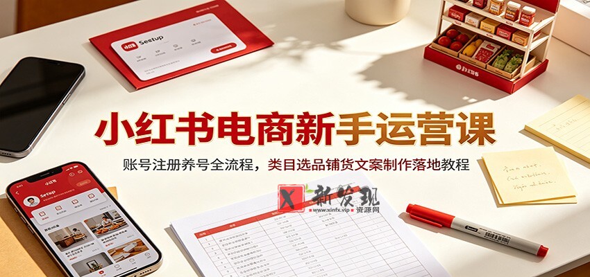 小红书电商新手运营课:账号注册养号全流程,类目选品铺货文案制作落地教程-新发现资源网