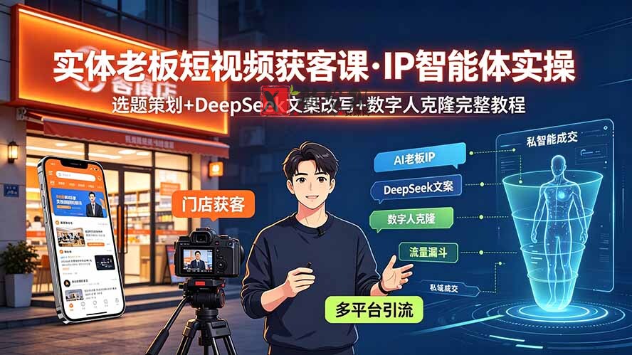 (19260期)实体老板短视频获客课·IP智能体实操|选题策划+DeepSeek文案改写+数字人克隆完整教程-新发现资源网