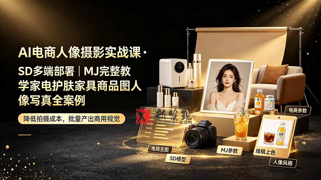 （19262期）AI电商人像摄影实战课·SD多端部署｜MJ完整教学｜家电护肤家具商品图人像写真全案例-新发现资源网