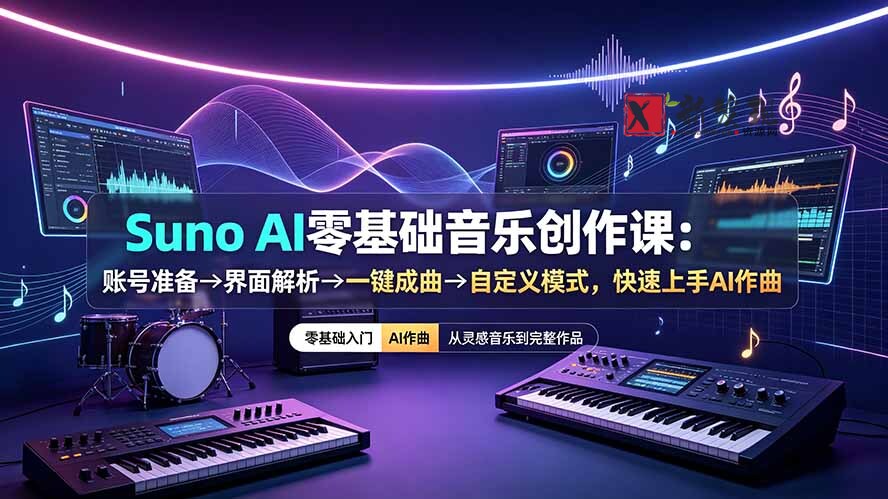 （19264期）Suno AI零基础音乐创作课：账号准备→界面解析→一键成曲→自定义模式，快速上手AI作曲-新发现资源网