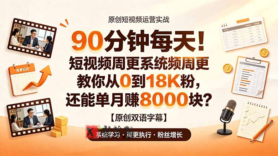 (19265期)90 分钟每天!短视频周更系统教你从 0 到 18K 粉,还能单月赚 8000 块?【原创双语字幕】-新发现资源网