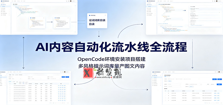 AI内容自动化流水线全流程:OpenCode环境安装项目搭建,多风格提示词库量产图文内容 AI内容自动化流水线全流程:OpenCode环境安装项目搭建,多风格提示词库量产图文内容