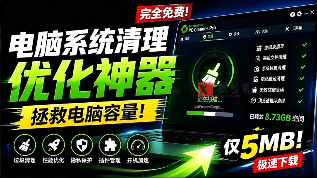 （19282期）轻松吊打Win系统自带工具！电脑清理优化神器，拯救电脑容量，仅5MB，完全免费使用 PC Cleaner Pro-新发现资源网