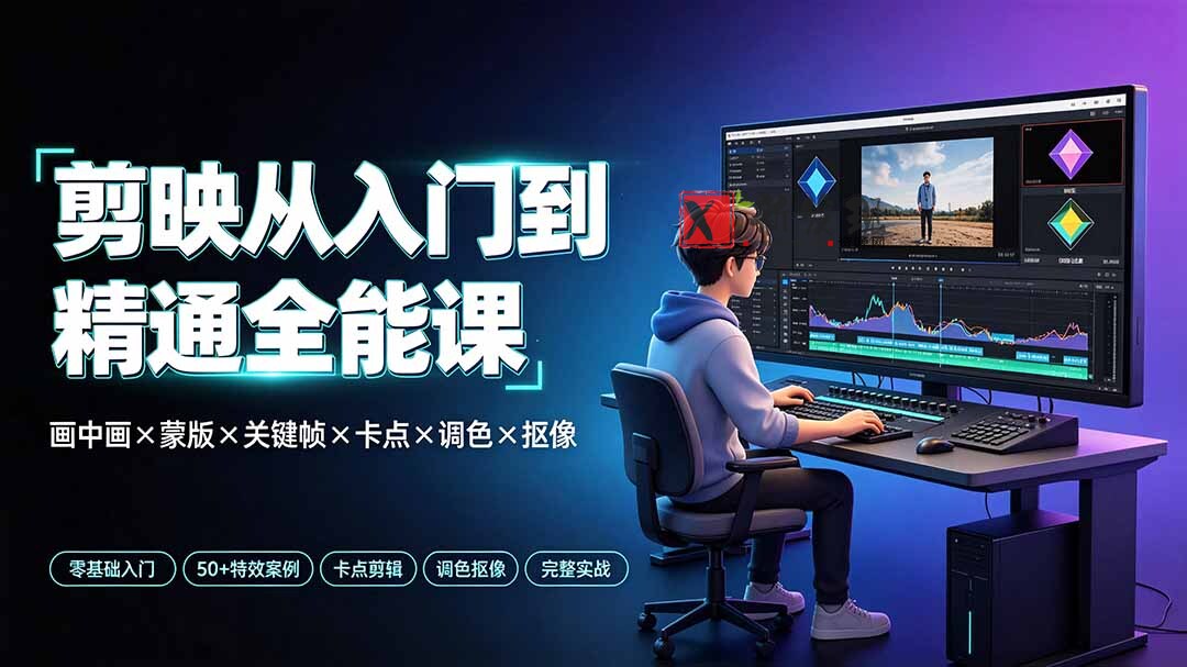 （19294期）剪映从入门到精通全能课：画中画×蒙版×关键帧×卡点×调色×抠像，一站式掌握剪辑核心技能-新发现资源网