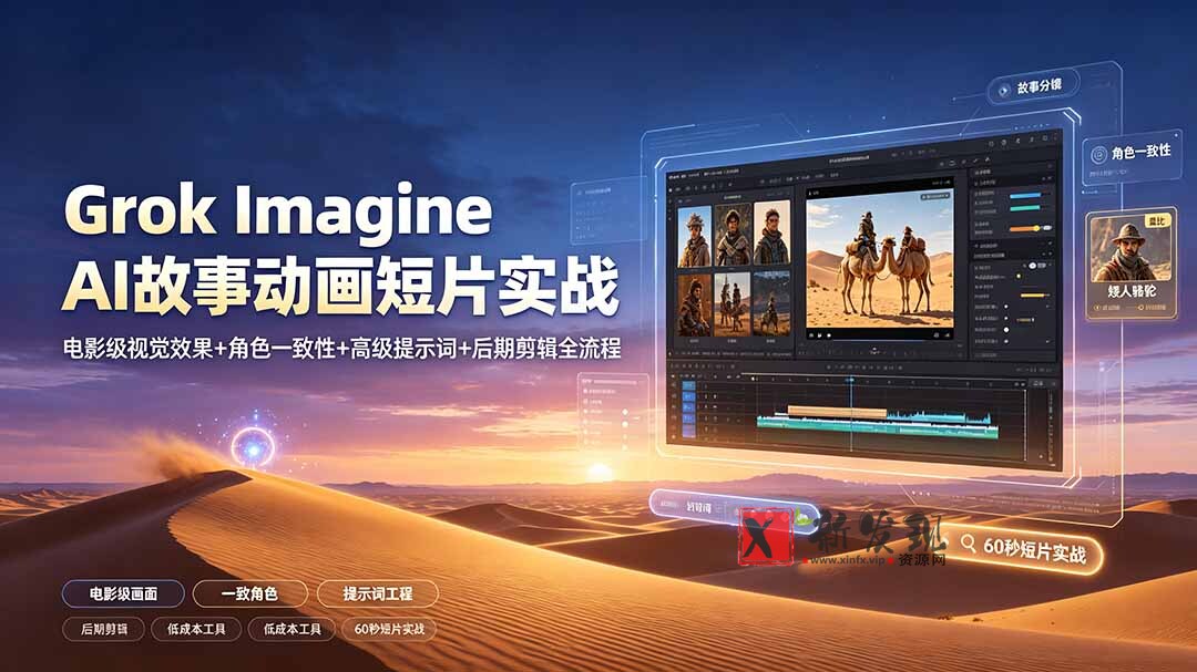 (19305期)Grok Imagine AI故事动画短片实战:电影级视觉效果+角色一致性+高级提示词+后期剪辑全流程-新发现资源网