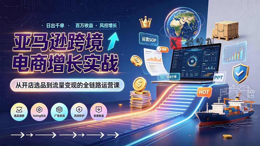 (19308期)亚马逊0-1孵化特训营8期:从注册风控到稳定日出千单实战,规避审核封店风险,标准化执行流程落地-新发现资源网