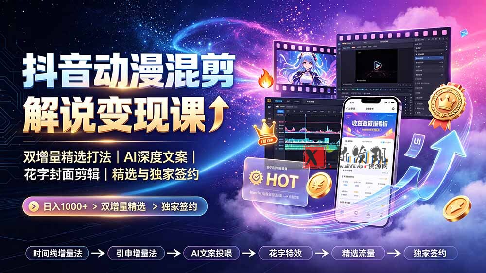 (19311期)抖音动漫混剪解说变现课:双增量精选打法|AI深度文案|花字封面剪辑| 精选与独家签约日入1000+ (19311期)抖音动漫混剪解说变现课:双增量精选打法|AI深度文案|花字封面剪辑| 精选与独家签约日入1000+