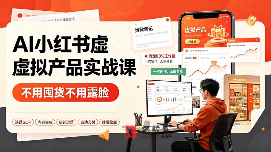 (19314期)AI小红书虚拟产品实战课-更新:不用囤货不用露脸,AI搞定80%工作量,一次创作无限售卖睡后收益-新发现资源网