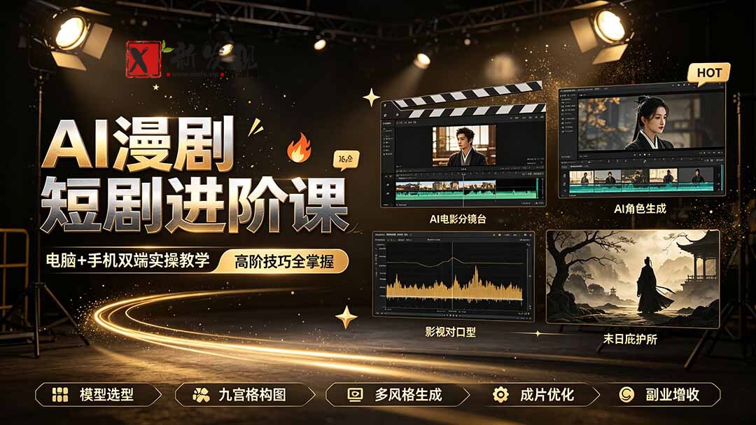 (19317期)AI漫剧短剧进阶课|电脑+手机双端实操教学|影视剧对口型人物吃瓜×解压末日庇护所全程讲解,高阶技巧全掌握-新发现资源网
