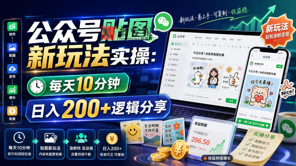 公众号贴图新玩法实操，每天10分钟，日入200+逻辑分享-新发现资源网