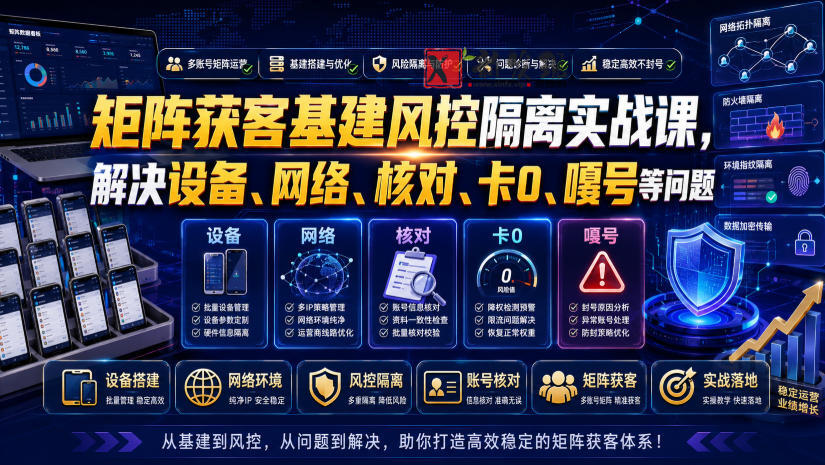 矩阵获客基建风控隔离实战课,解决设备、网络、核对、卡0、嘎号等问题-新发现资源网