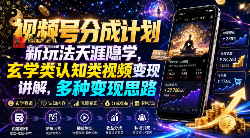 视频号分成计划新玩法天涯隐学,玄学类认知类视频变现讲解,多种变现思路-新发现资源网