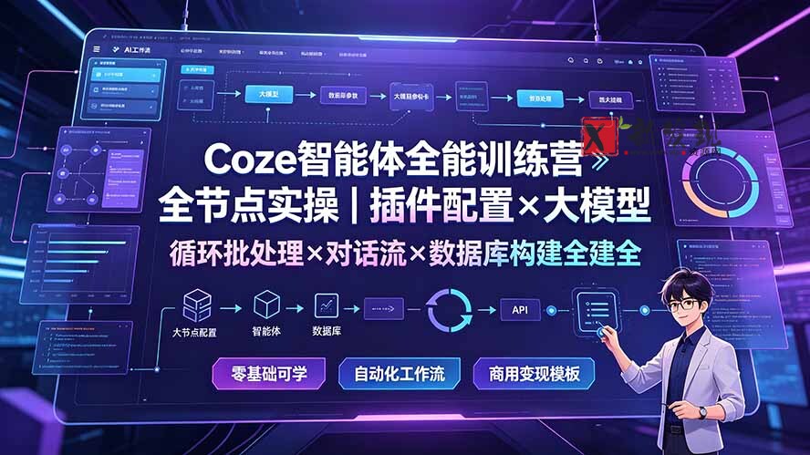 （19324期）Coze智能体全能训练营：全节点实操｜插件配置×大模型×循环批处理×对话流×数据库构建全教学-新发现资源网
