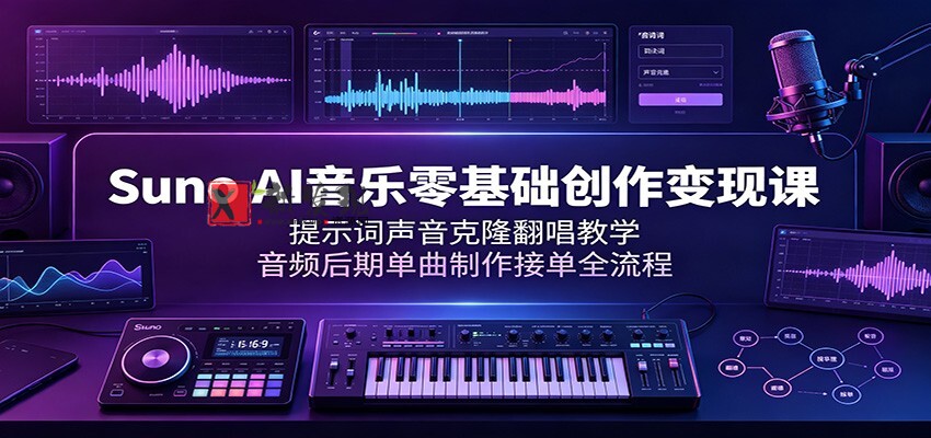 Suno AI音乐零基础创作变现课:提示词声音克隆翻唱教学,音频后期单曲制作接单全流程-新发现资源网