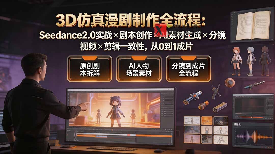 (19341期)3D仿真漫剧制作全流程:Seedance2.0实战×剧本创作×AI素材生成×分镜视频×剪辑一致性,从0到1成片 (19341期)3D仿真漫剧制作全流程:Seedance2.0实战×剧本创作×AI素材生成×分镜视频×剪辑一致性,从0到1成片