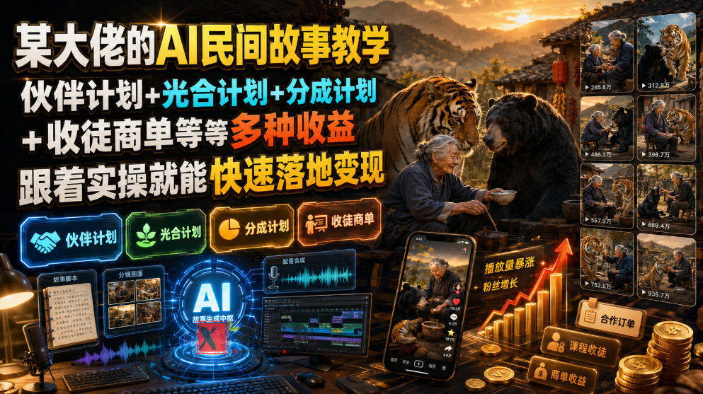 (19360期)某大佬的AI民间故事教学,伙伴计划+光合计划+分成计划+收徒商单等多种收益,跟着实操就能快速落地变现-新发现资源网